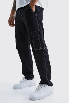 Fixed Waist Contrast Stitch Cargo Pants