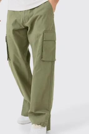 Fixed Waist Relaxed Fit Cargo Split Hem Pants