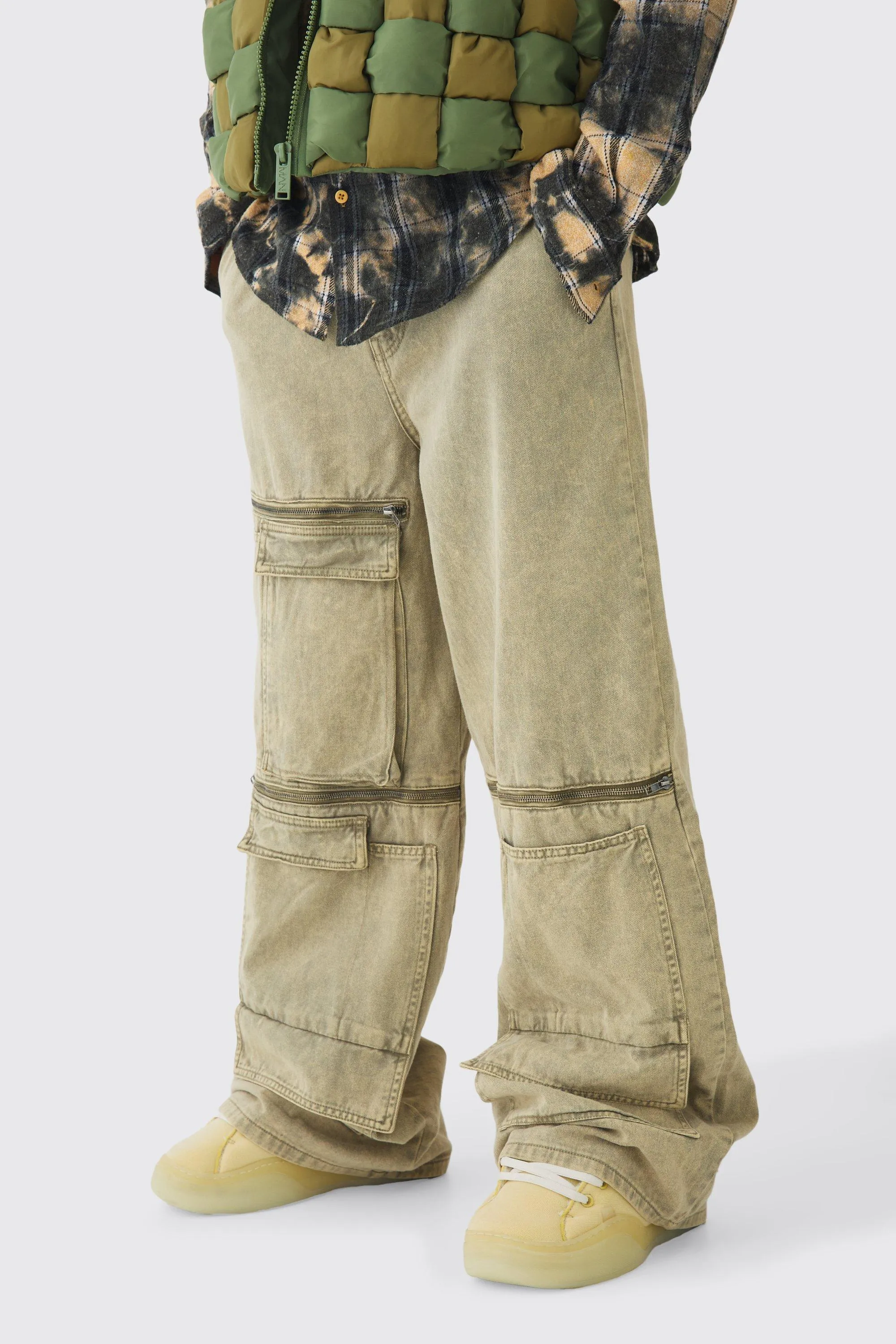 Fixed Waist Washed Baggy Extreme Cargo Pants