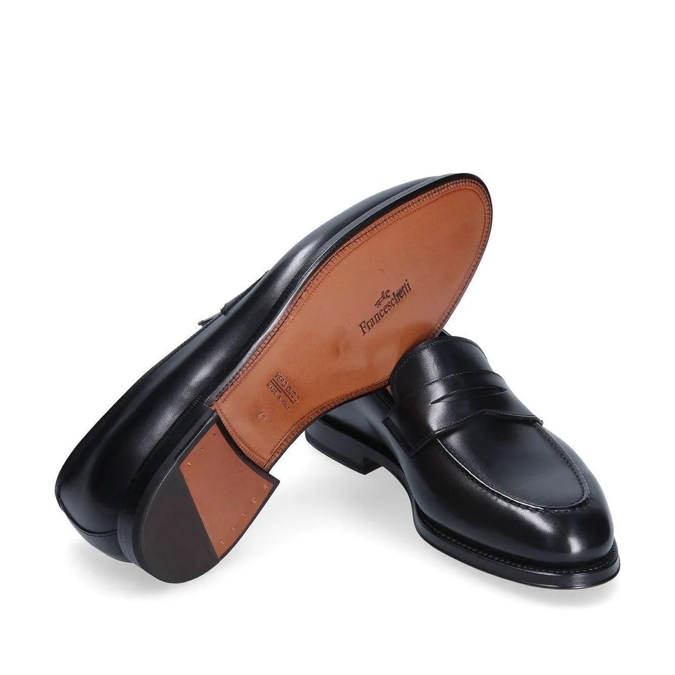 Franceschetti Eric Men's Shoes Black Calf-Skin Leather Penny Loafers (FCCT1019)