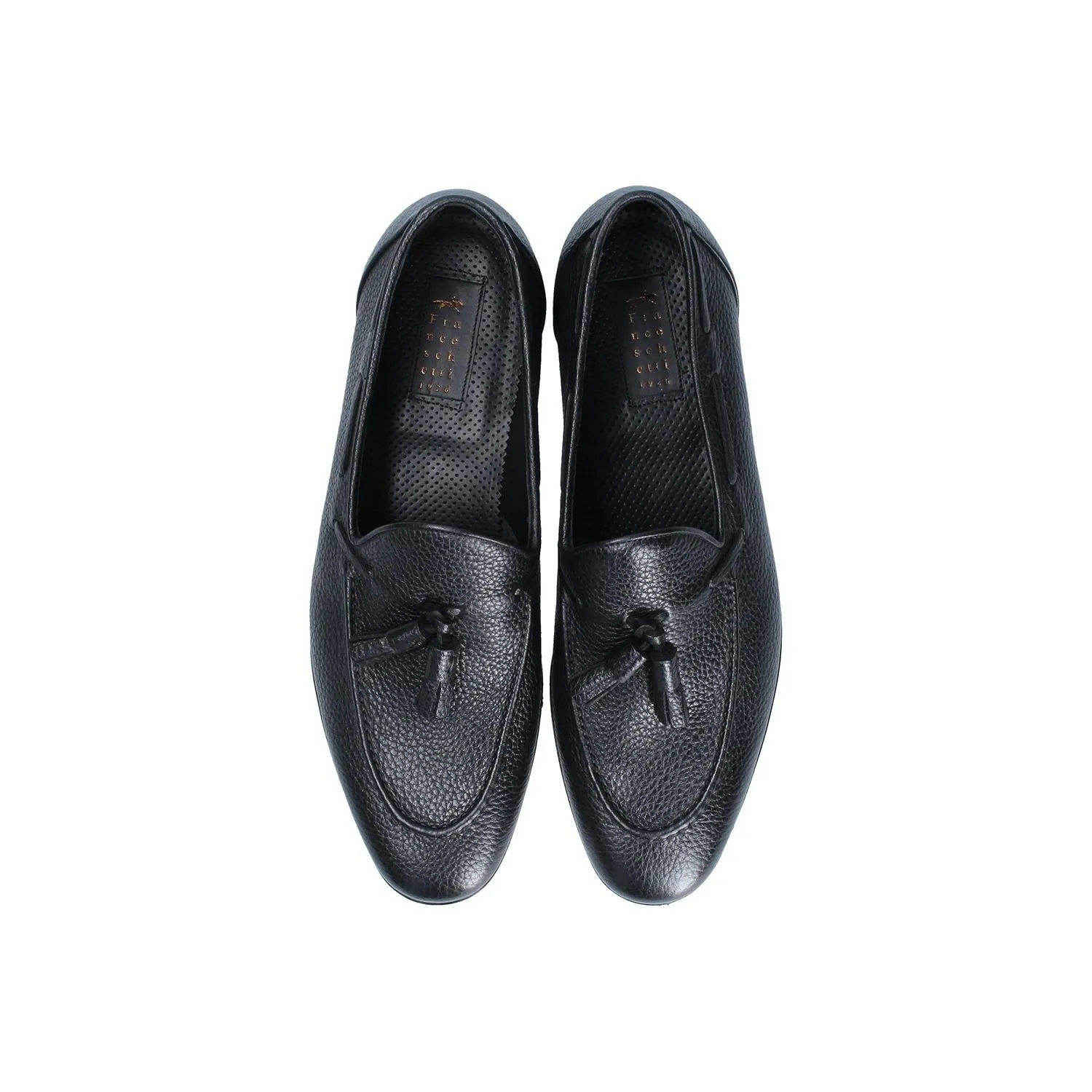 Franceschetti Fidenza Men's Shoes Black Full Grain Leather Tassels Loafers (FCCT1009)