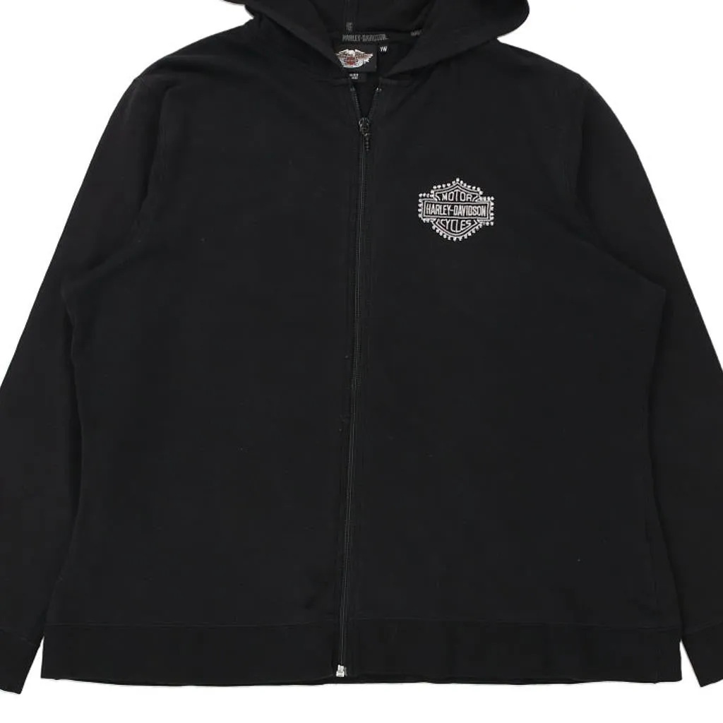 Harley Davidson Embroidered Hoodie - XL Black Cotton Blend