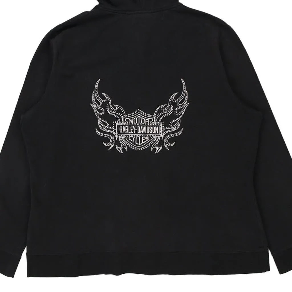 Harley Davidson Embroidered Hoodie - XL Black Cotton Blend