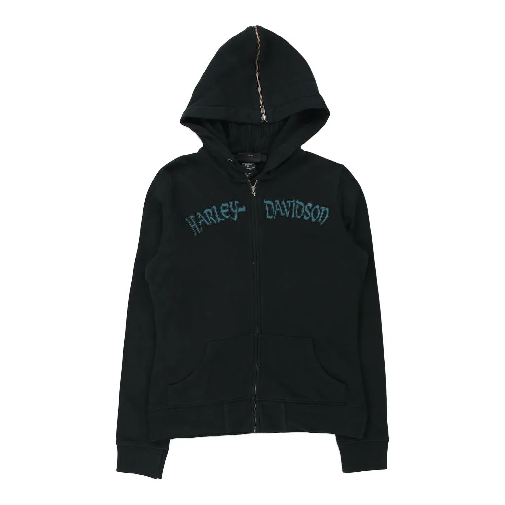 Harley Davidson Spellout Hoodie - Medium Black Cotton Blend