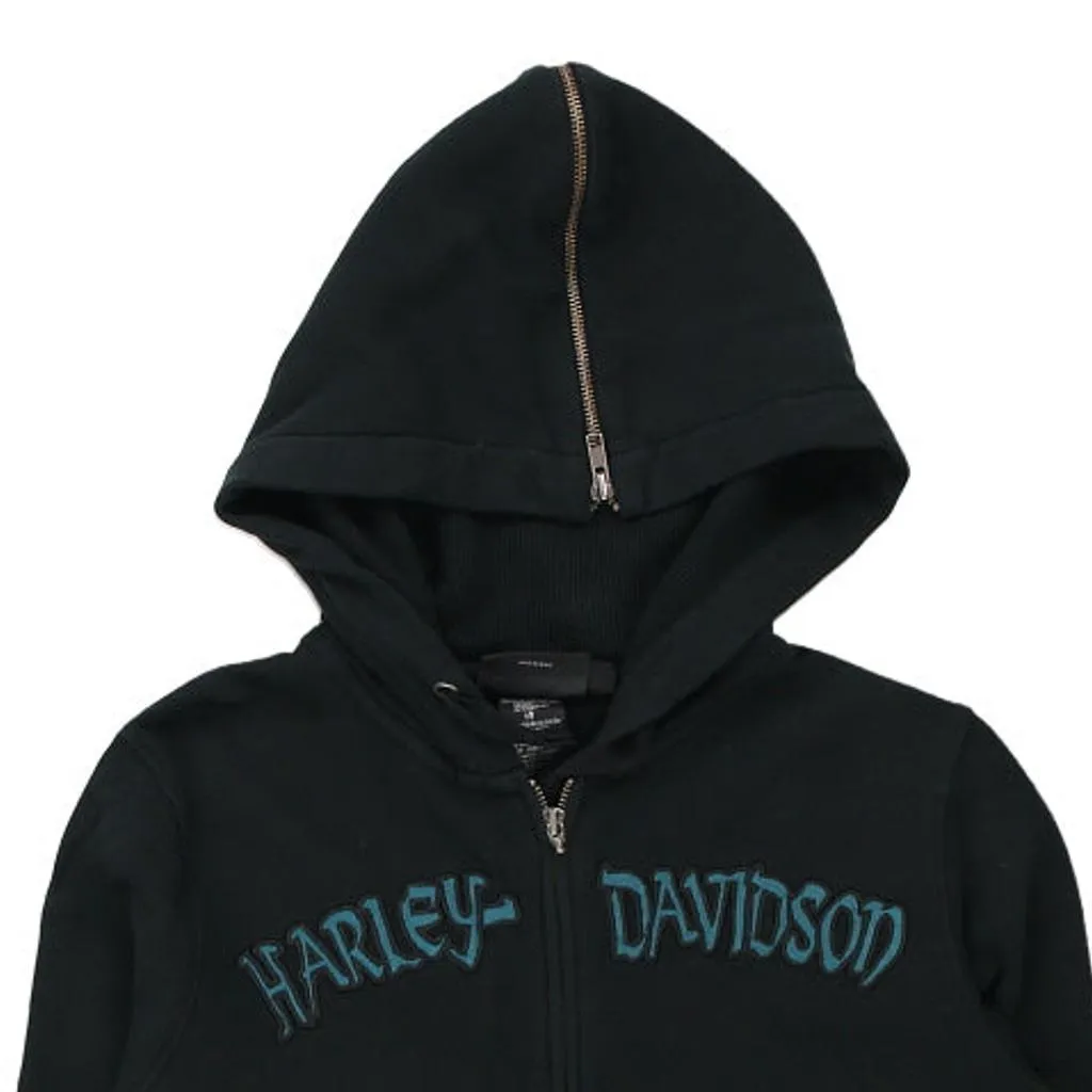 Harley Davidson Spellout Hoodie - Medium Black Cotton Blend