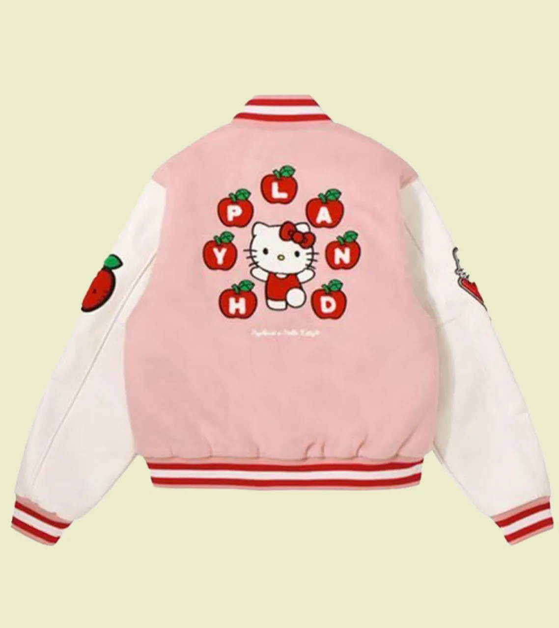 Hello Kitty Apples Pink & White Varsity Jacket