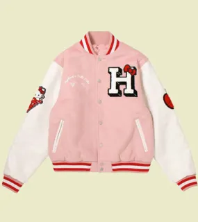 Hello Kitty Apples Pink & White Varsity Jacket