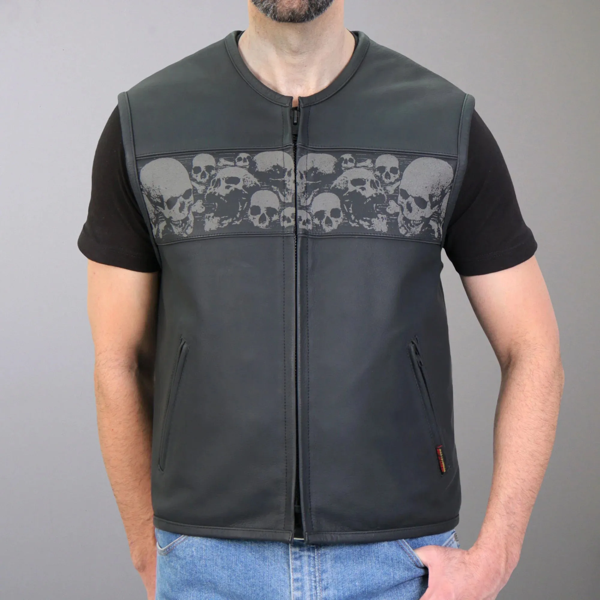 Hot Leathers Club Style 'Ancient Skulls' Motorcycle Vest w/ Concealed Carry