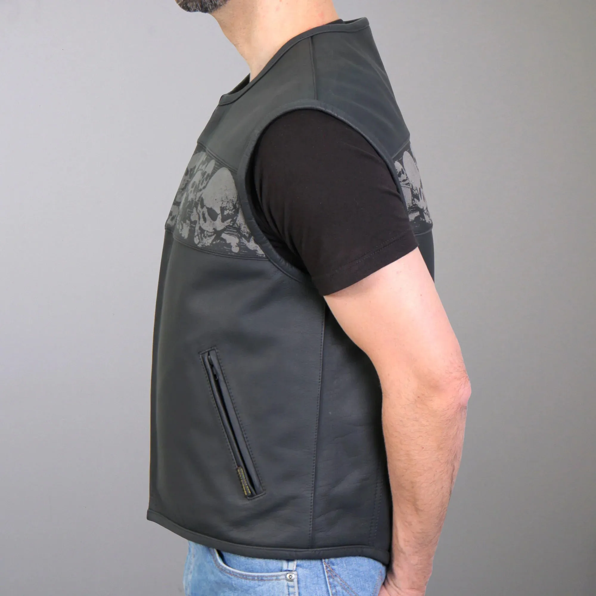 Hot Leathers Club Style 'Ancient Skulls' Motorcycle Vest w/ Concealed Carry