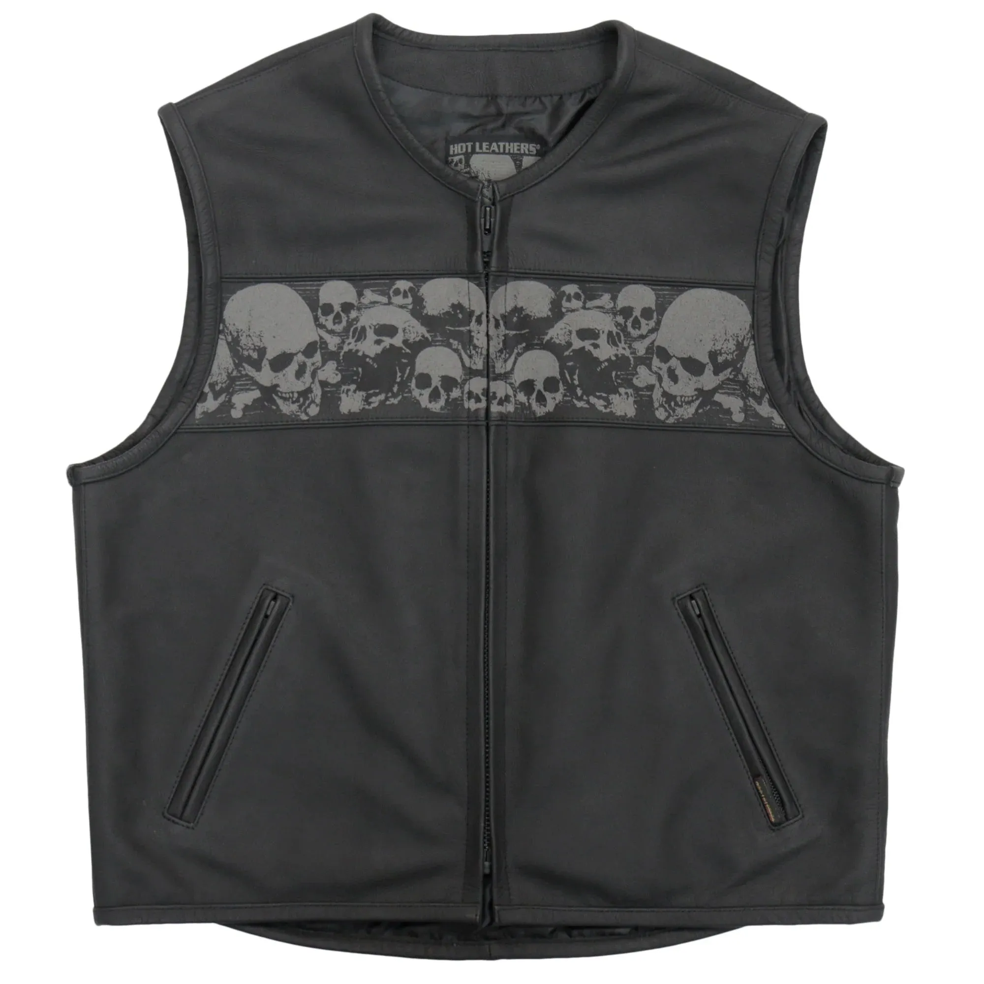 Hot Leathers Club Style 'Ancient Skulls' Motorcycle Vest w/ Concealed Carry