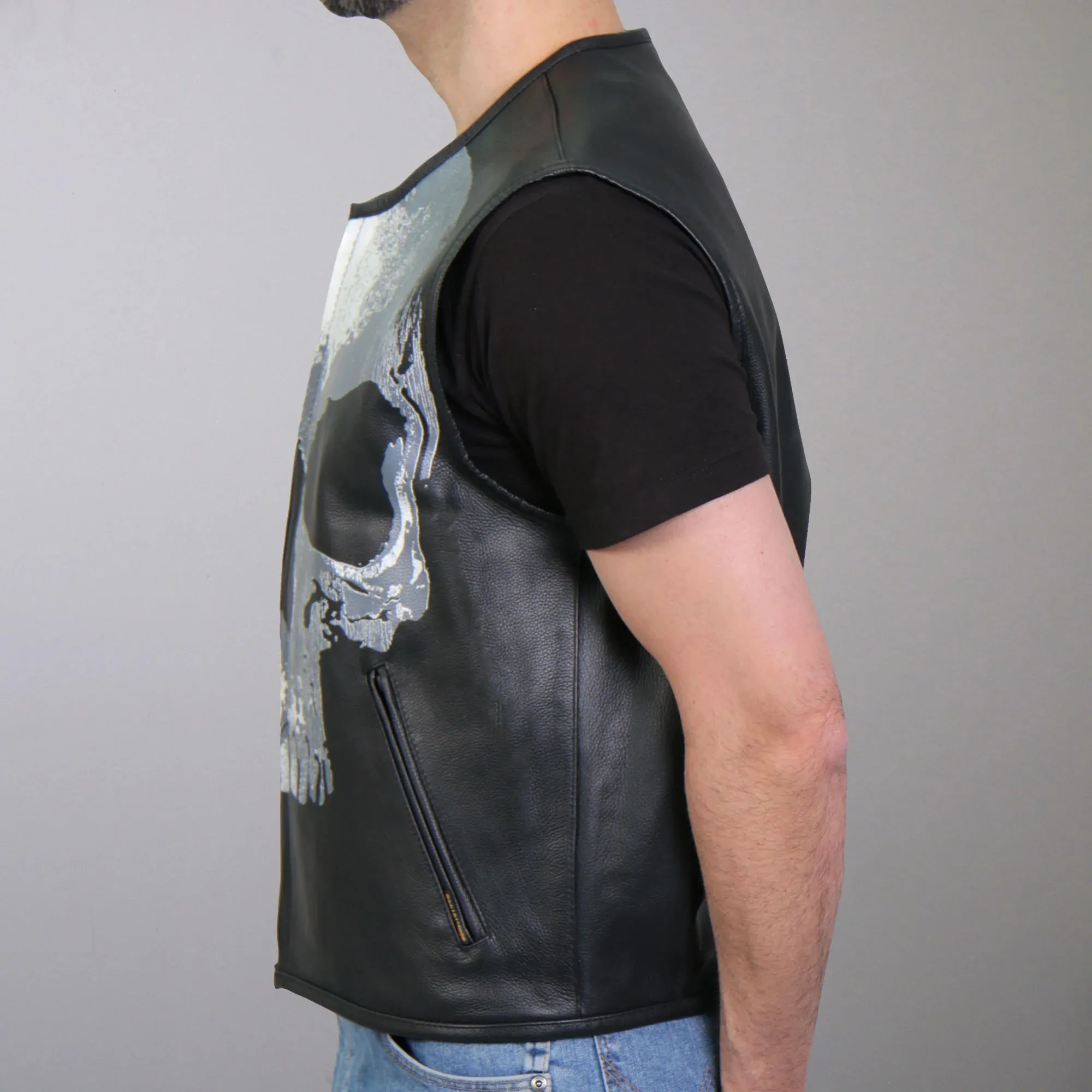 Hot Leathers Club Style 'Jumbo Skull' Biker Vest w/ Concealed Carry