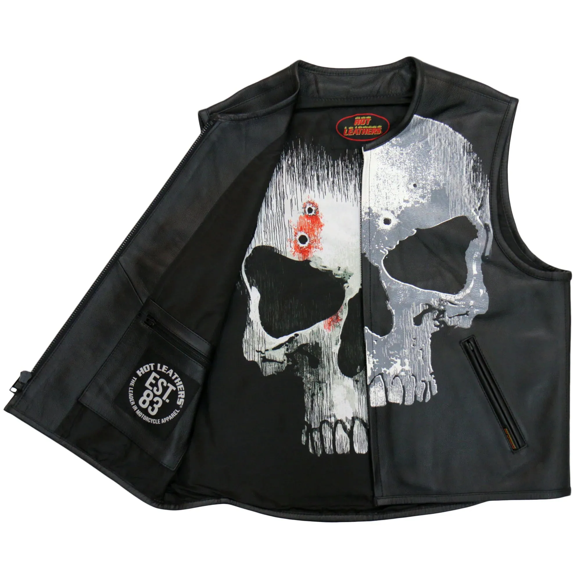 Hot Leathers Club Style 'Jumbo Skull' Biker Vest w/ Concealed Carry