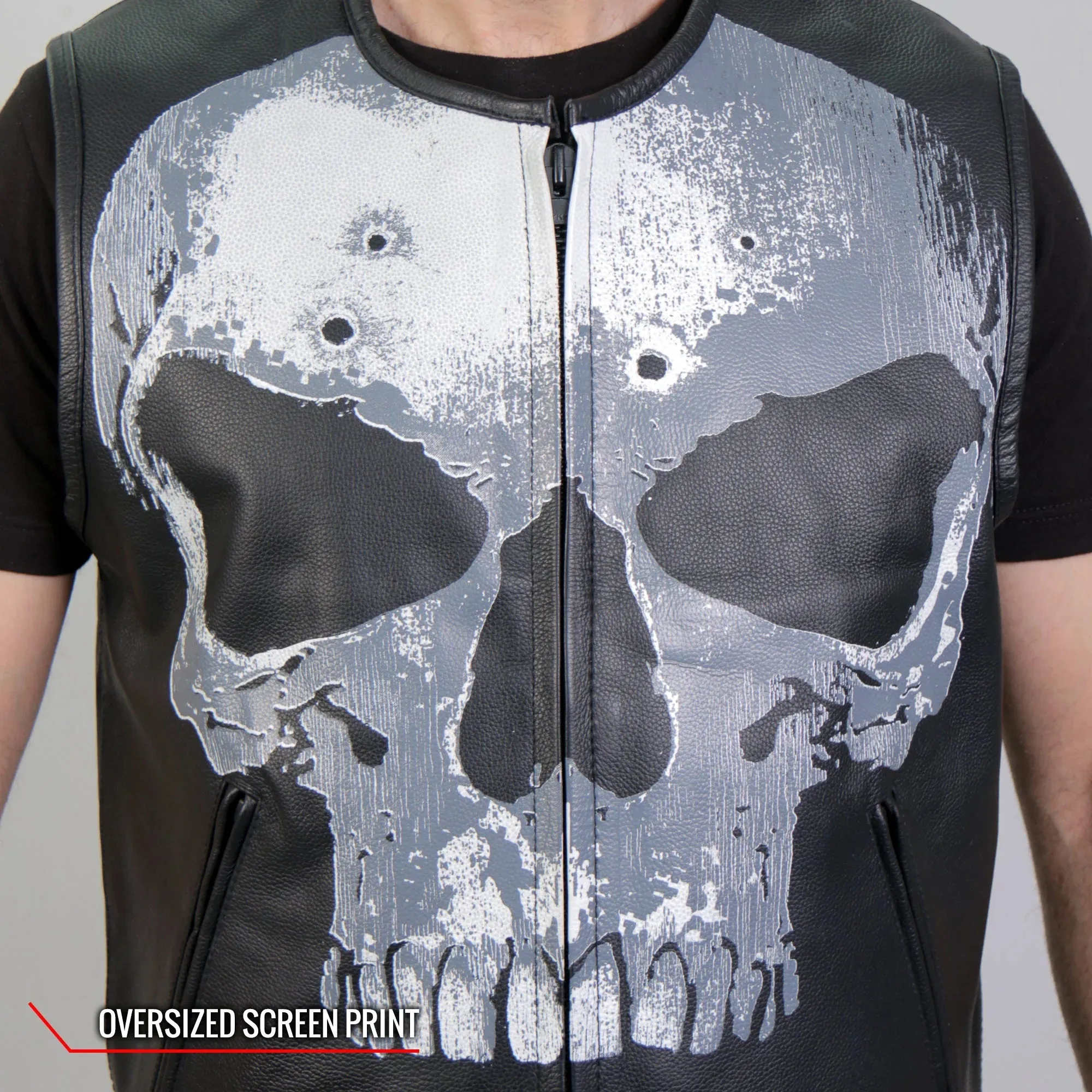 Hot Leathers Club Style 'Jumbo Skull' Biker Vest w/ Concealed Carry