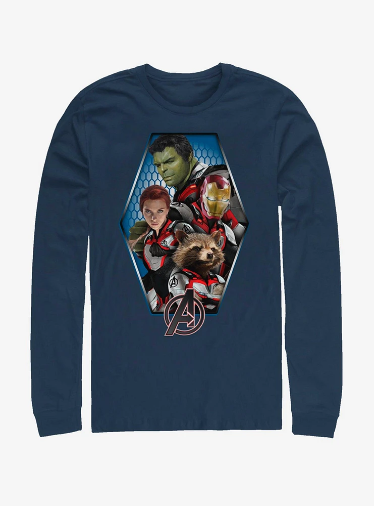 Hot Topic Marvel Avengers: Endgame Hexagon Avenged Navy Blue Long-Sleeve T-Shirt