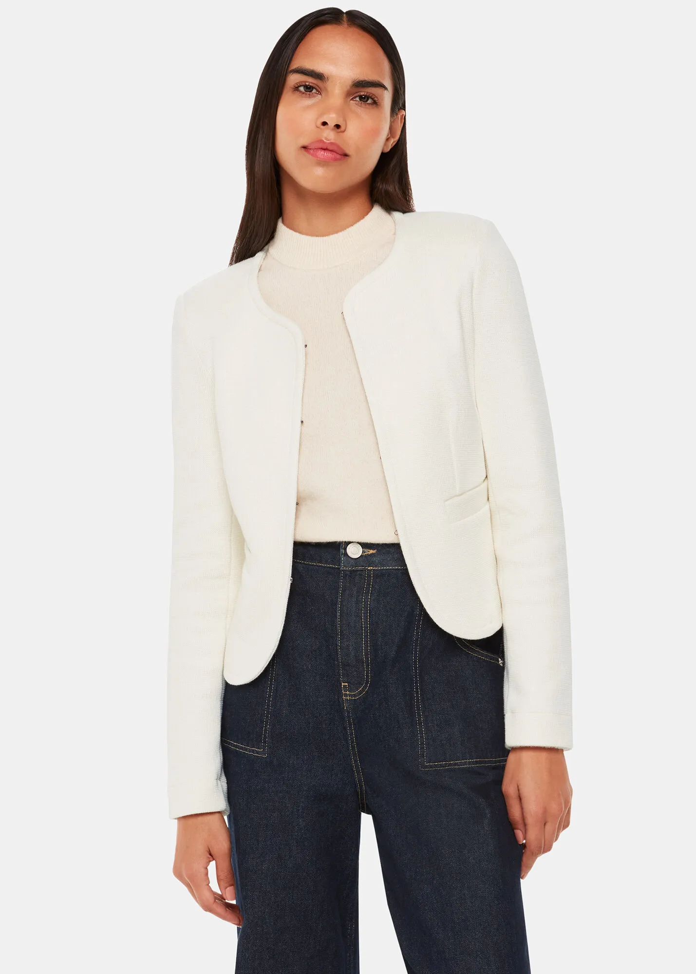 Ivory Collarless Jersey Jacket