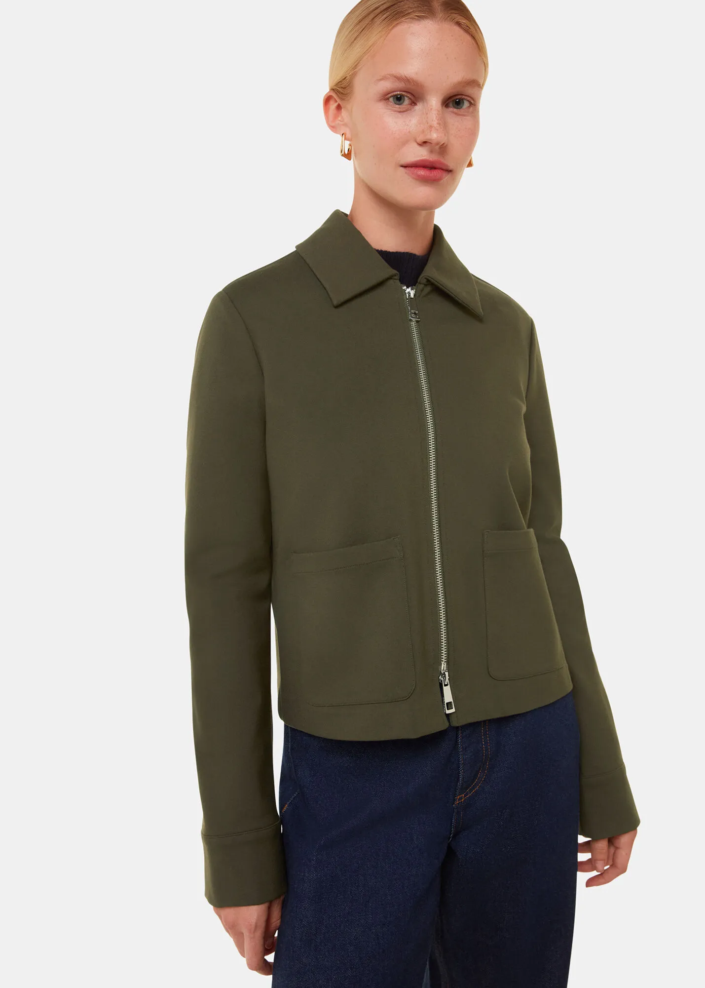 Khaki Marla Ponte Zip Through Jacket