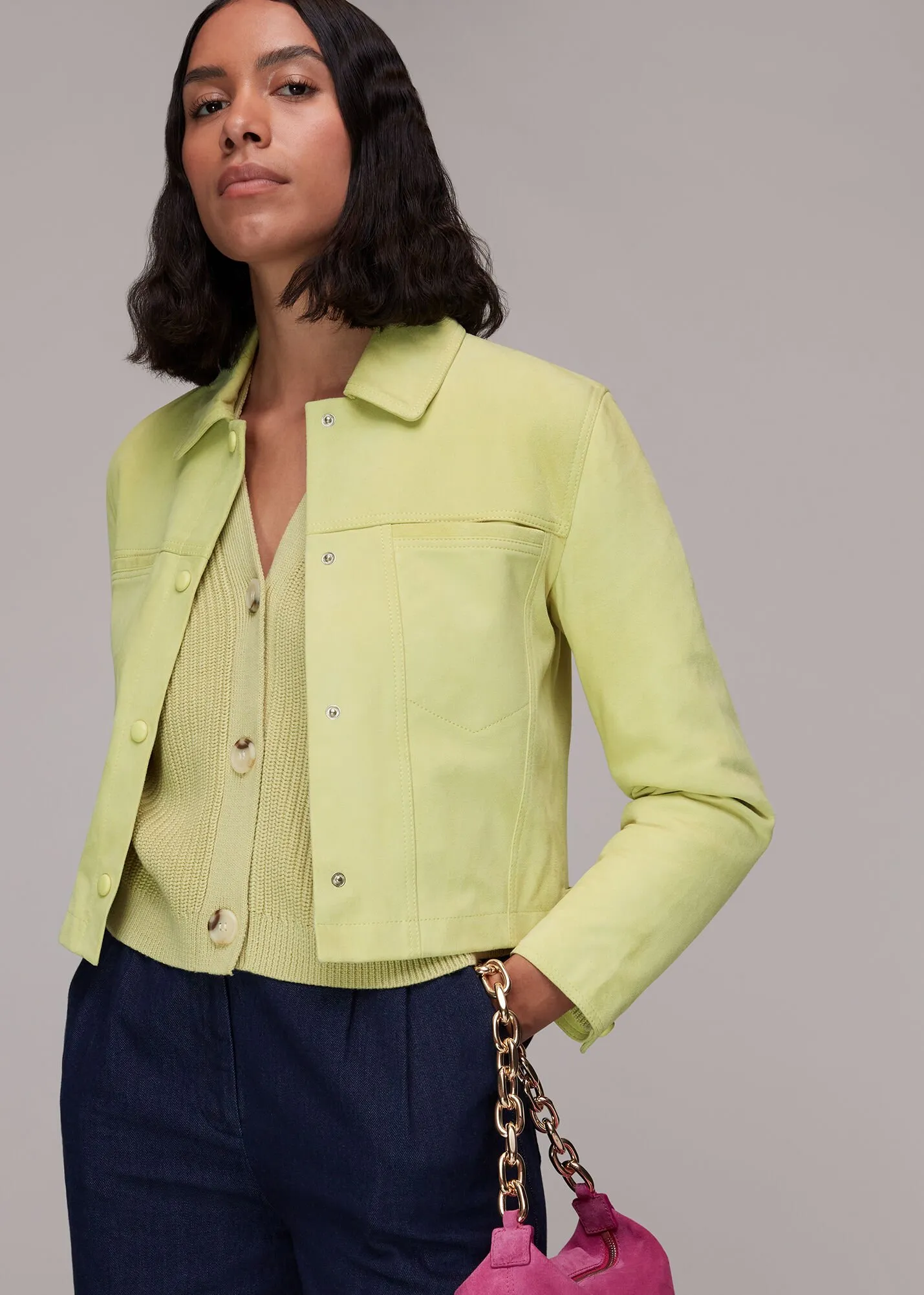 Lime Yuri Cropped Suede Jacket