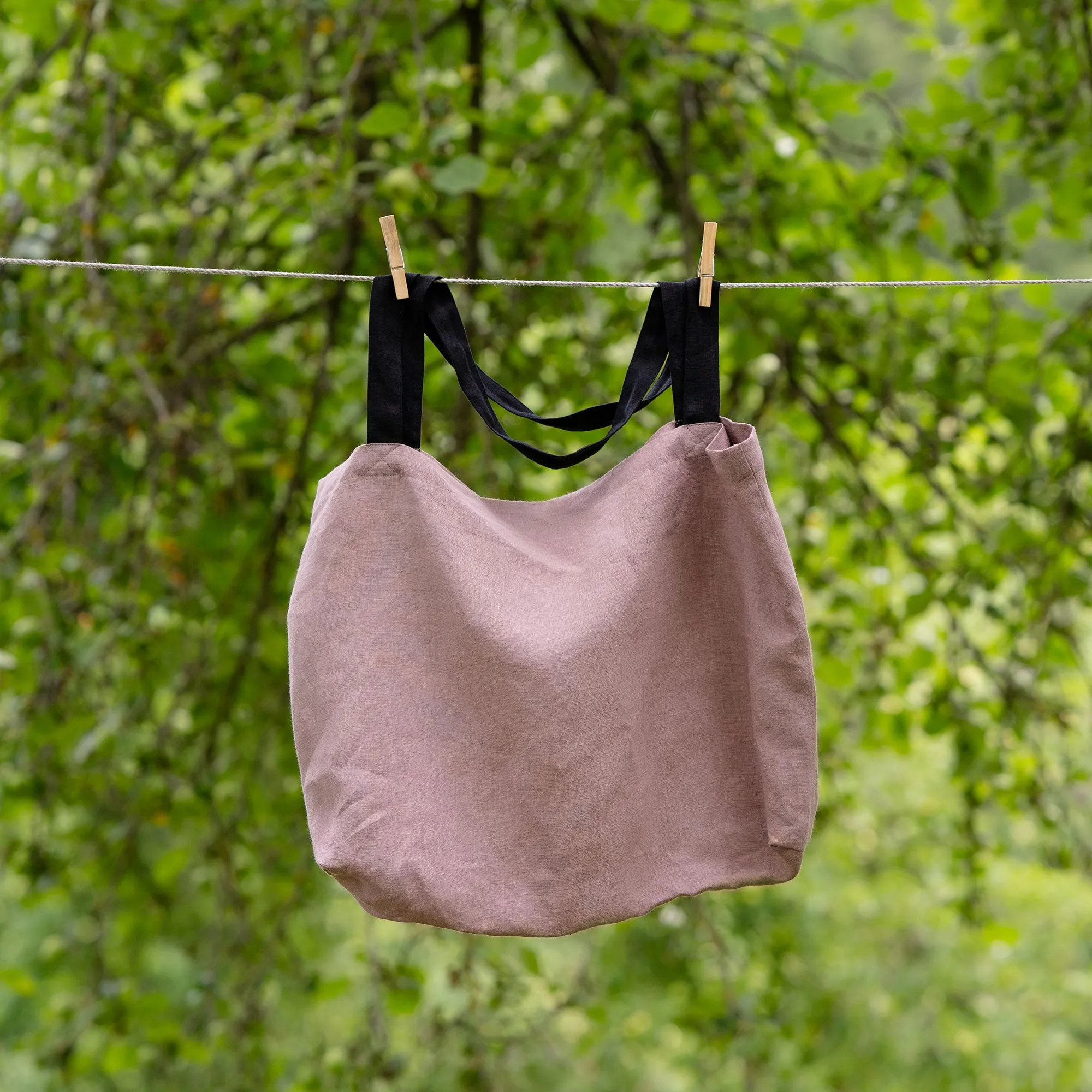 Linen Tote Bag with Black Handles