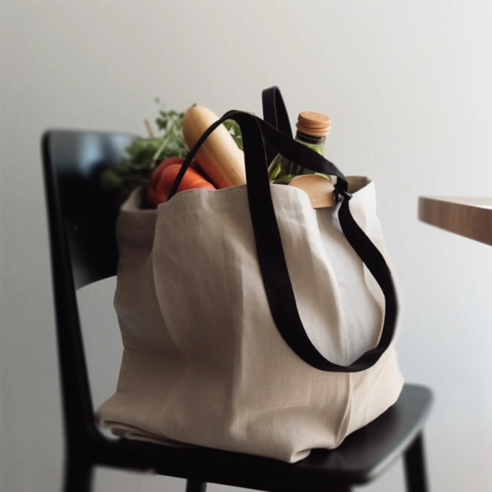 Linen Tote Bag with Black Handles