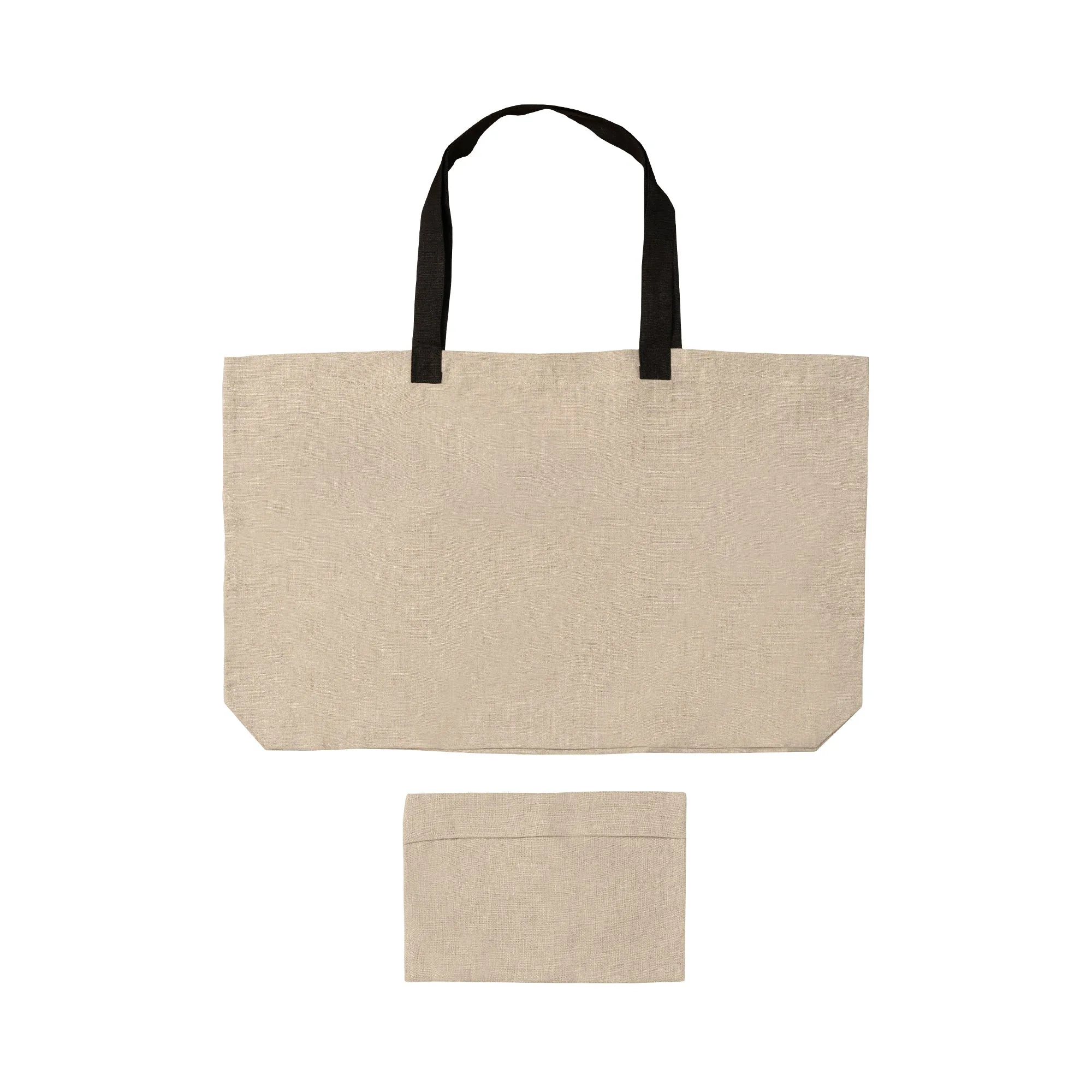 Linen Tote Bag with Black Handles