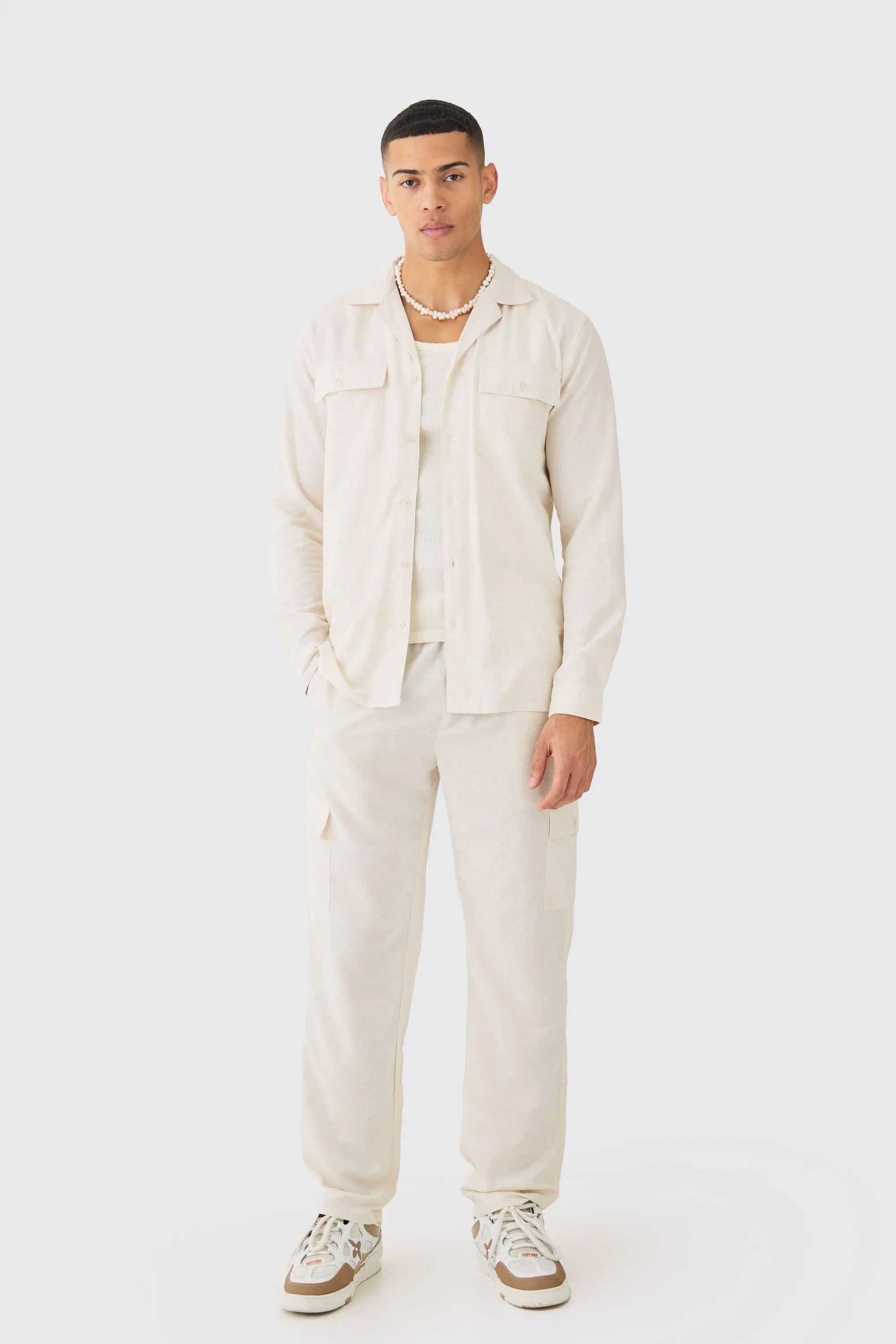 Long Sleeve Linen Cargo Shirt & Pants