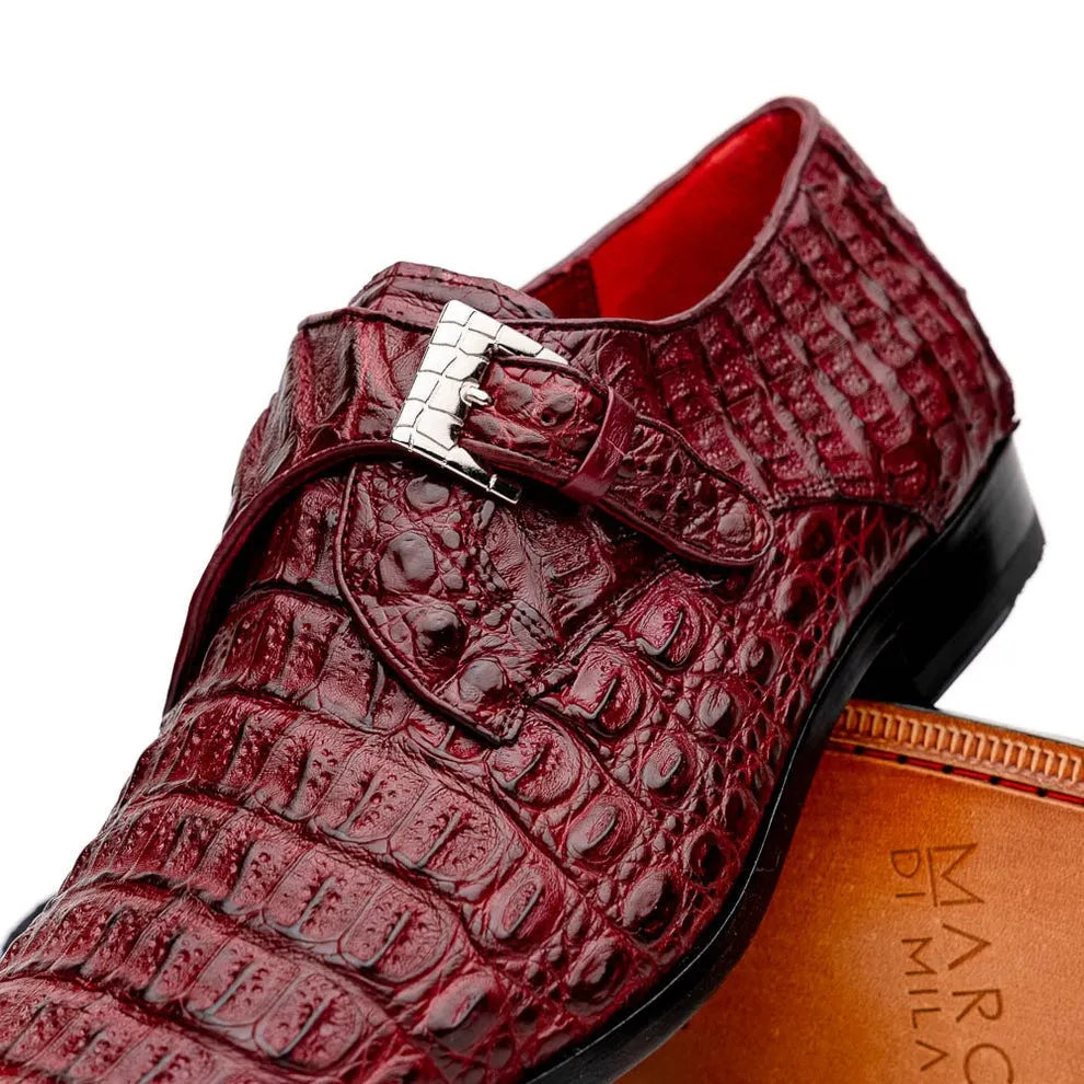 Marco Di Milano Rovigo Men's Shoes Wine Exotic Crocodile Skin Single Monk-Strap Loafers (MDM1000)