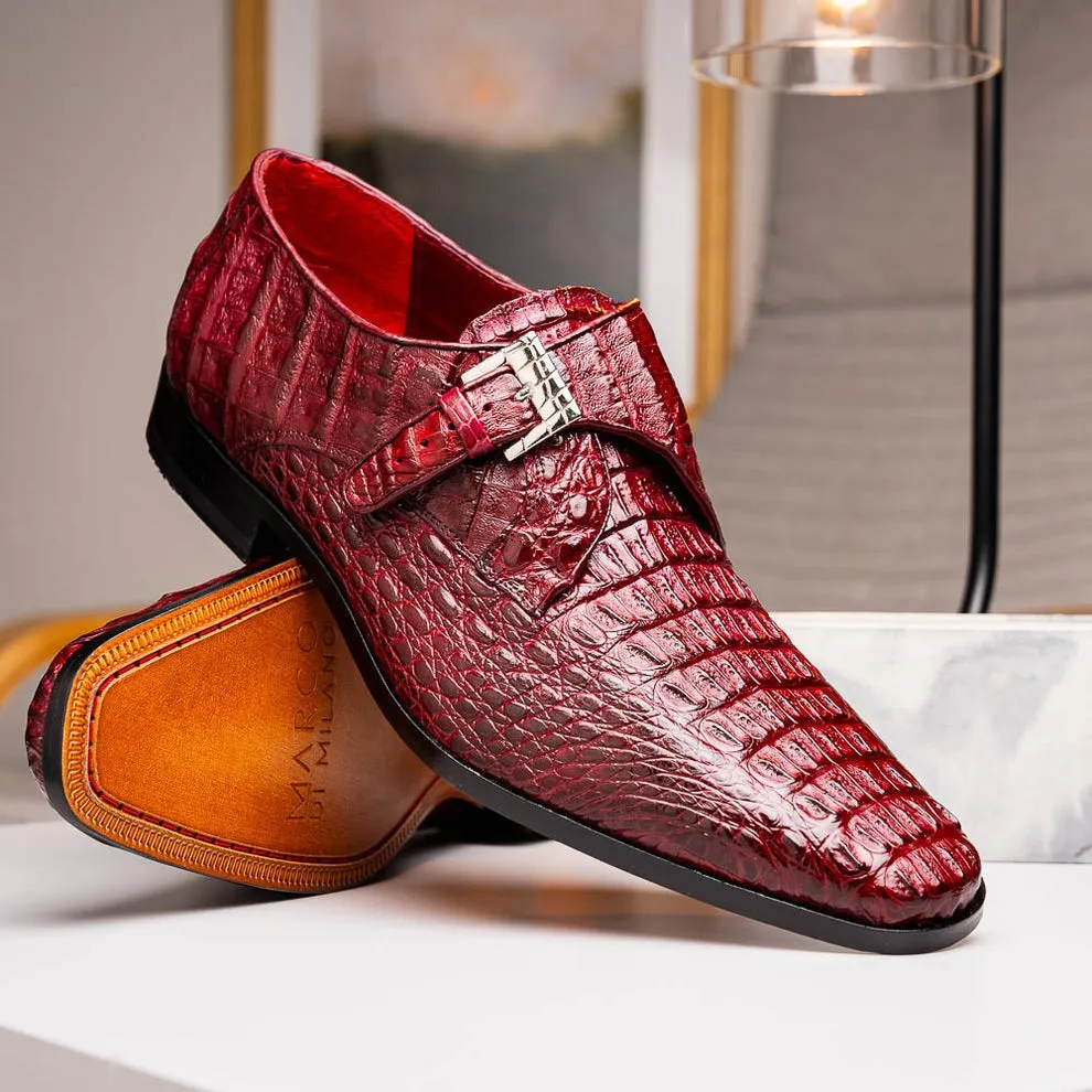 Marco Di Milano Rovigo Men's Shoes Wine Exotic Crocodile Skin Single Monk-Strap Loafers (MDM1000)