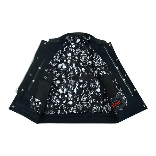 Men's Black Leather Motorcycle Vest With Paisley Lining