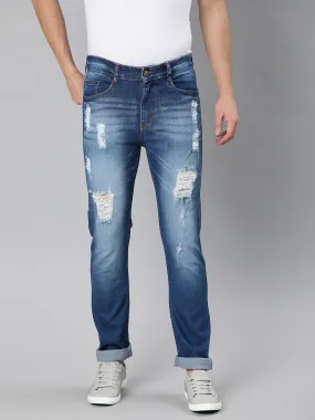 Men's Blue Slim Fit Heavy Distressed/Torn Jeans