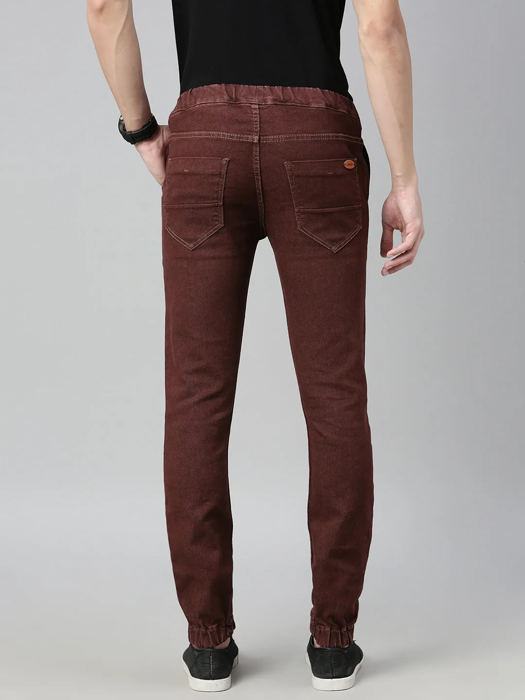 Men's Brown Slim Fit Washed Jogger Jeans Stretchable