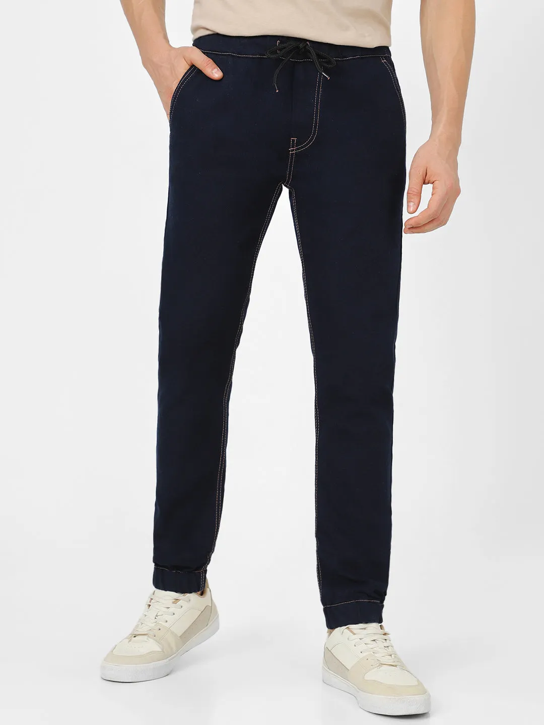 Men's Dark Blue Jogger Jeans Slim Fit Stretch