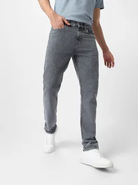 Men's Grey Regular Fit Washed Jeans Stretchable