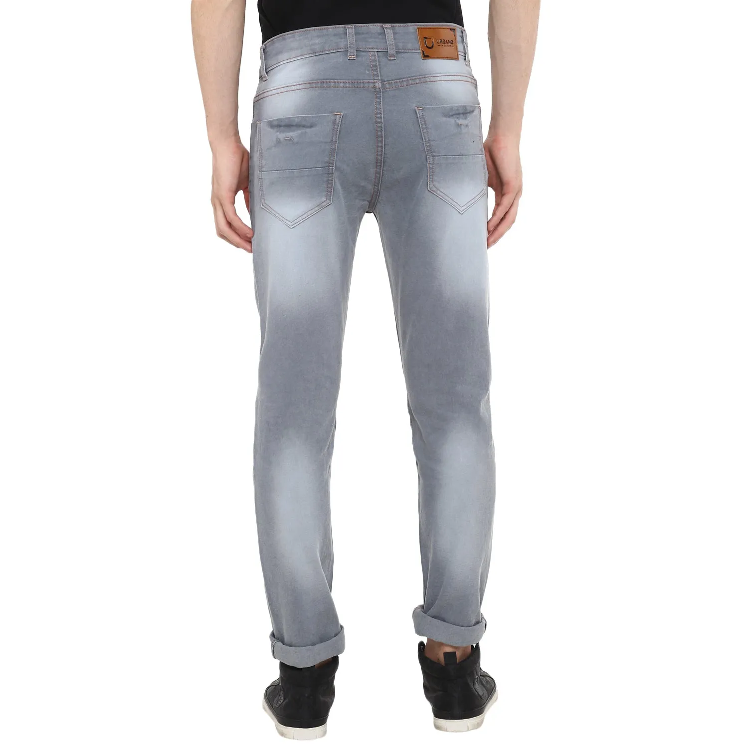 Men's Grey Slim Fit Zippered Jeans Stretch