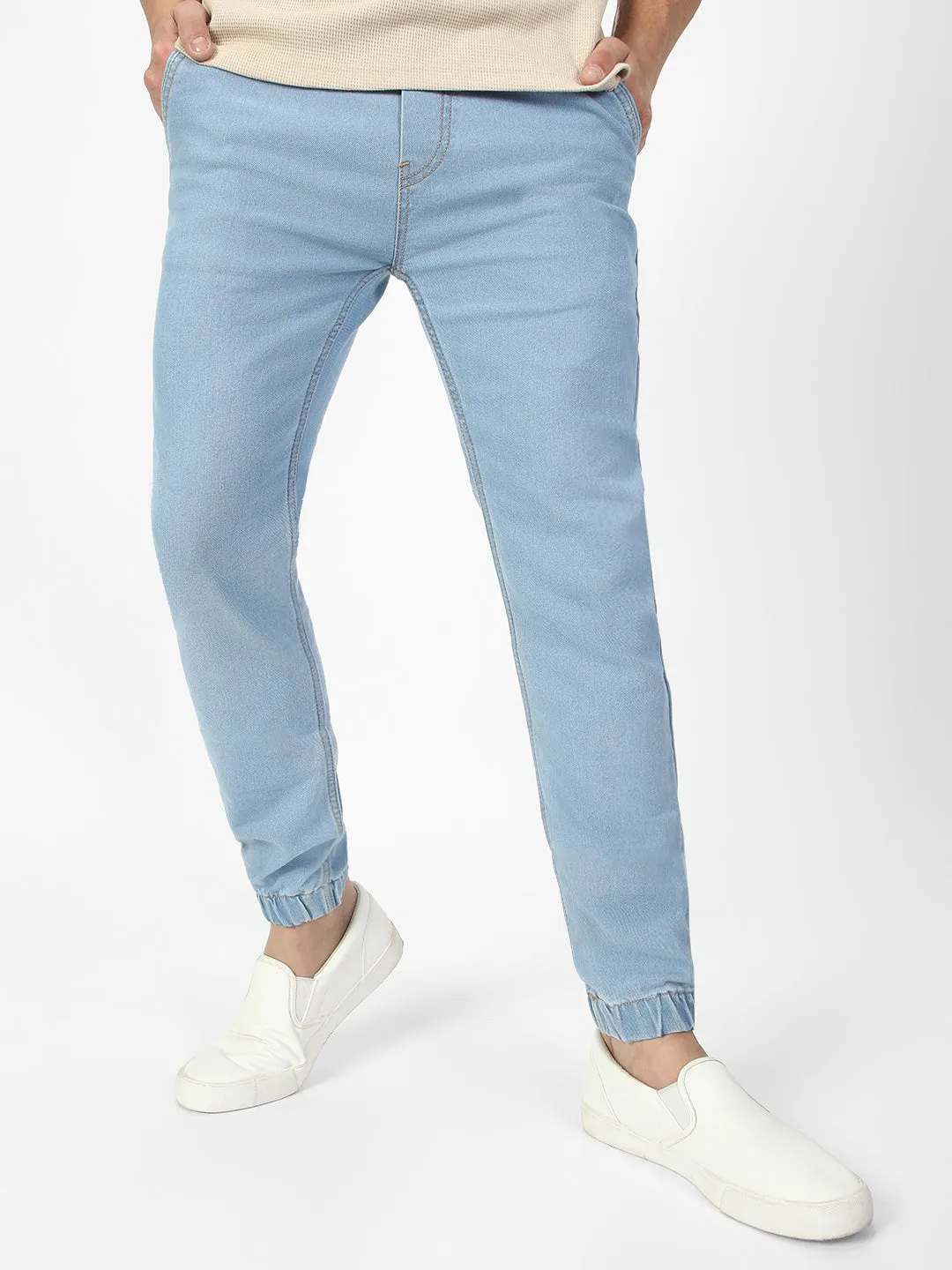 Men's Ice Blue Slim Fit Washed Jogger Jeans Stretch