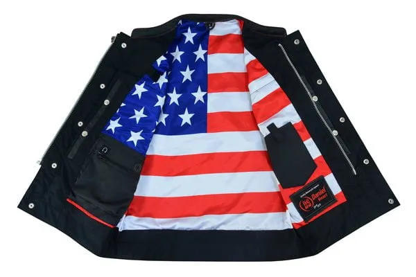 Men's Leather Biker SOA Vest W/ USA Flag Lining