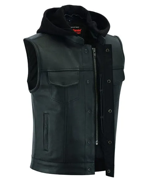 Men's Premium Naked Cowhide Removable Hooded Vest w/ Concealed Carry