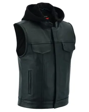 Men's Premium Naked Cowhide Removable Hooded Vest w/ Concealed Carry