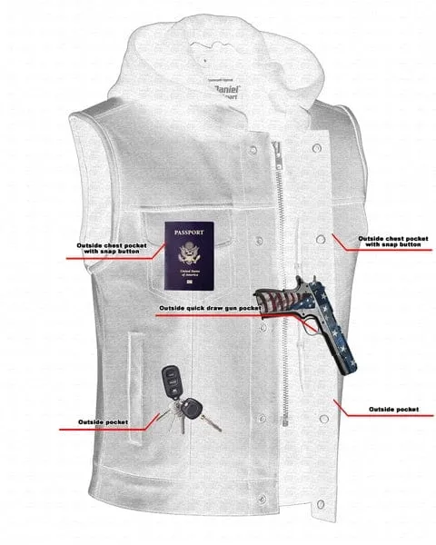 Men's Premium Naked Cowhide Removable Hooded Vest w/ Concealed Carry