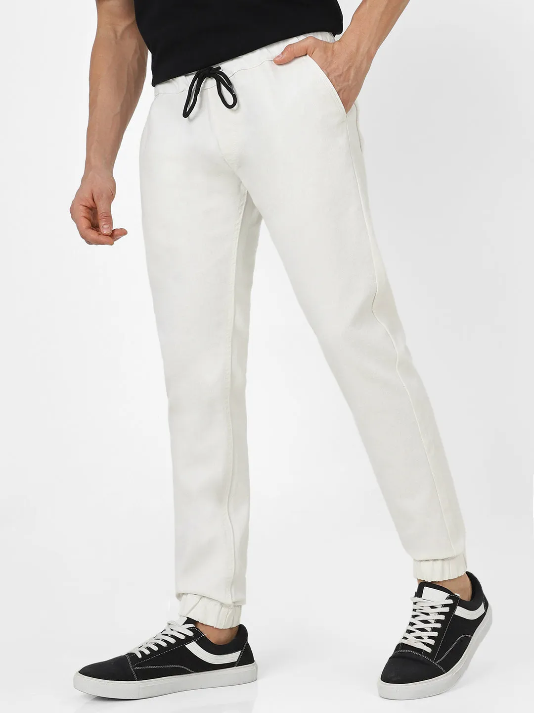 Men's White Slim Fit Stretchable Jogger Jeans