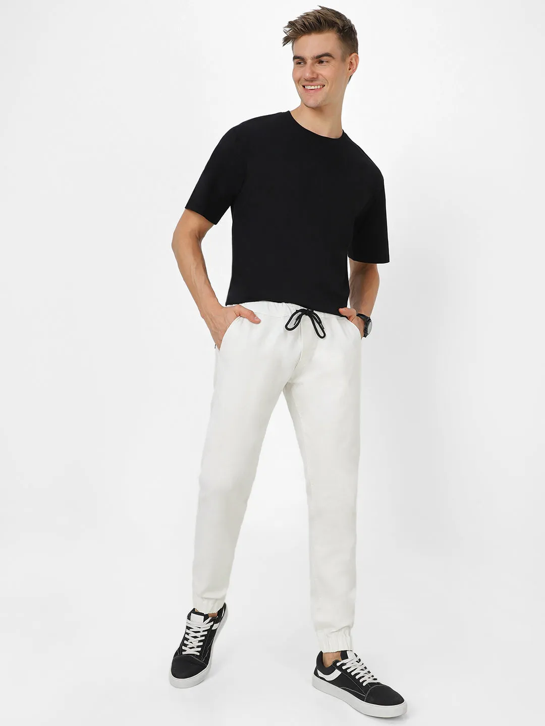 Men's White Slim Fit Stretchable Jogger Jeans