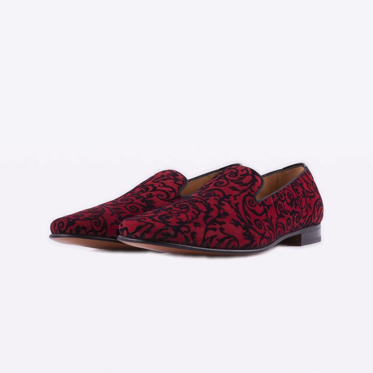 Mister 39052 Henche Men's Shoes Burgundy Cashmere Print / Suede Leather Slip On Loafers (MIS1005)