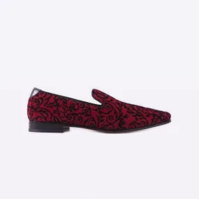 Mister 39052 Henche Men's Shoes Burgundy Cashmere Print / Suede Leather Slip On Loafers (MIS1005)