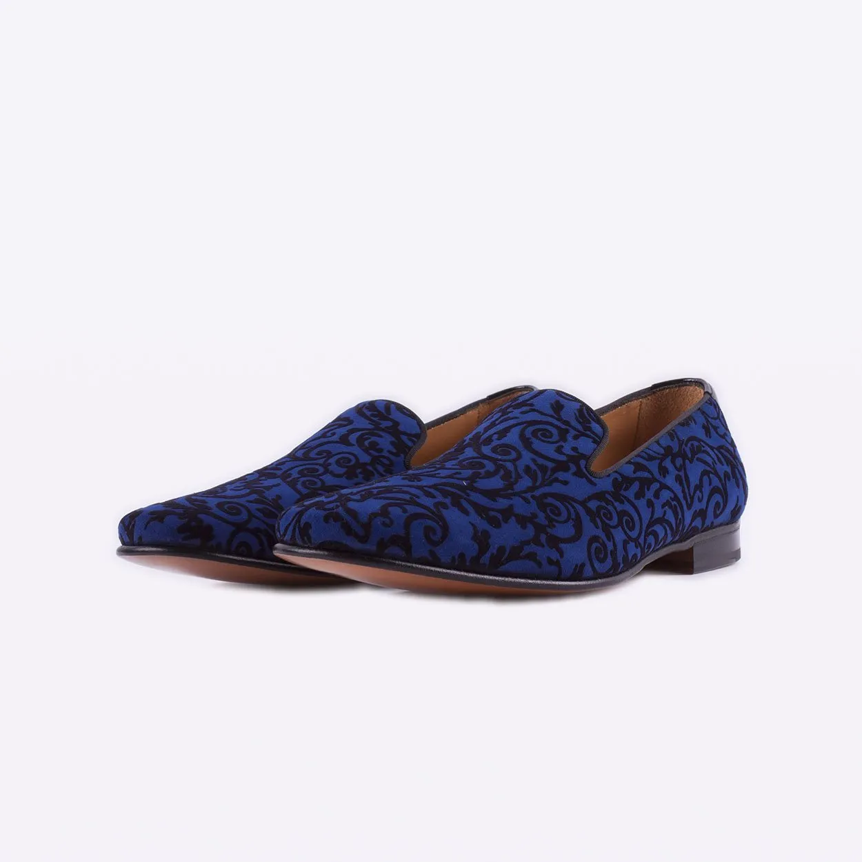 Mister 39052 Hijes Men's Shoes Blue Cashmere Print / Suede Leather Slip On Loafers (MIS1006)