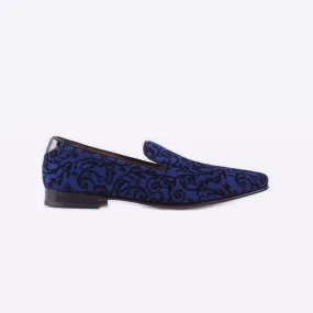 Mister 39052 Hijes Men's Shoes Blue Cashmere Print / Suede Leather Slip On Loafers (MIS1006)