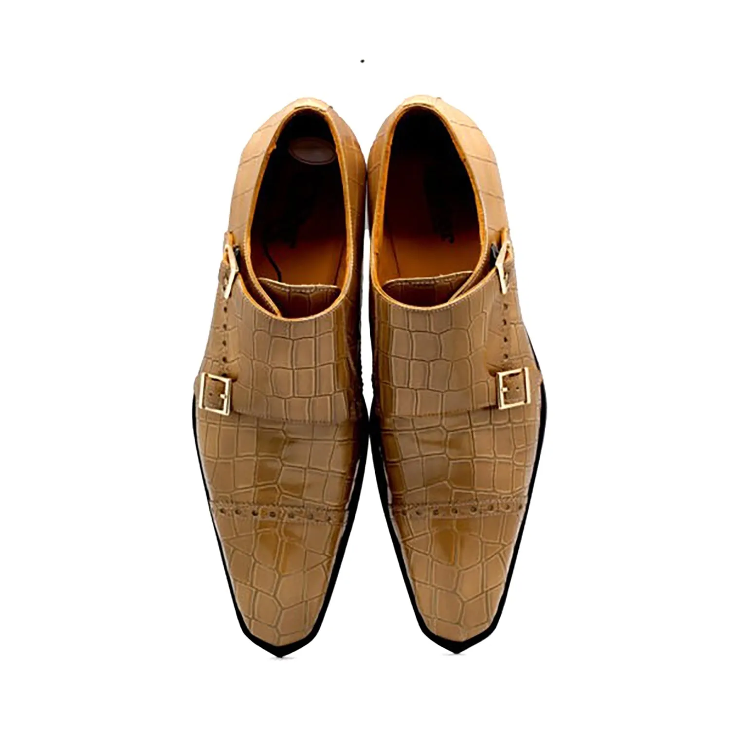 Mister Roni 40418 Men's Shoes Camel Calf-Skin Leather Monk-Straps Loafers (MIS1147)