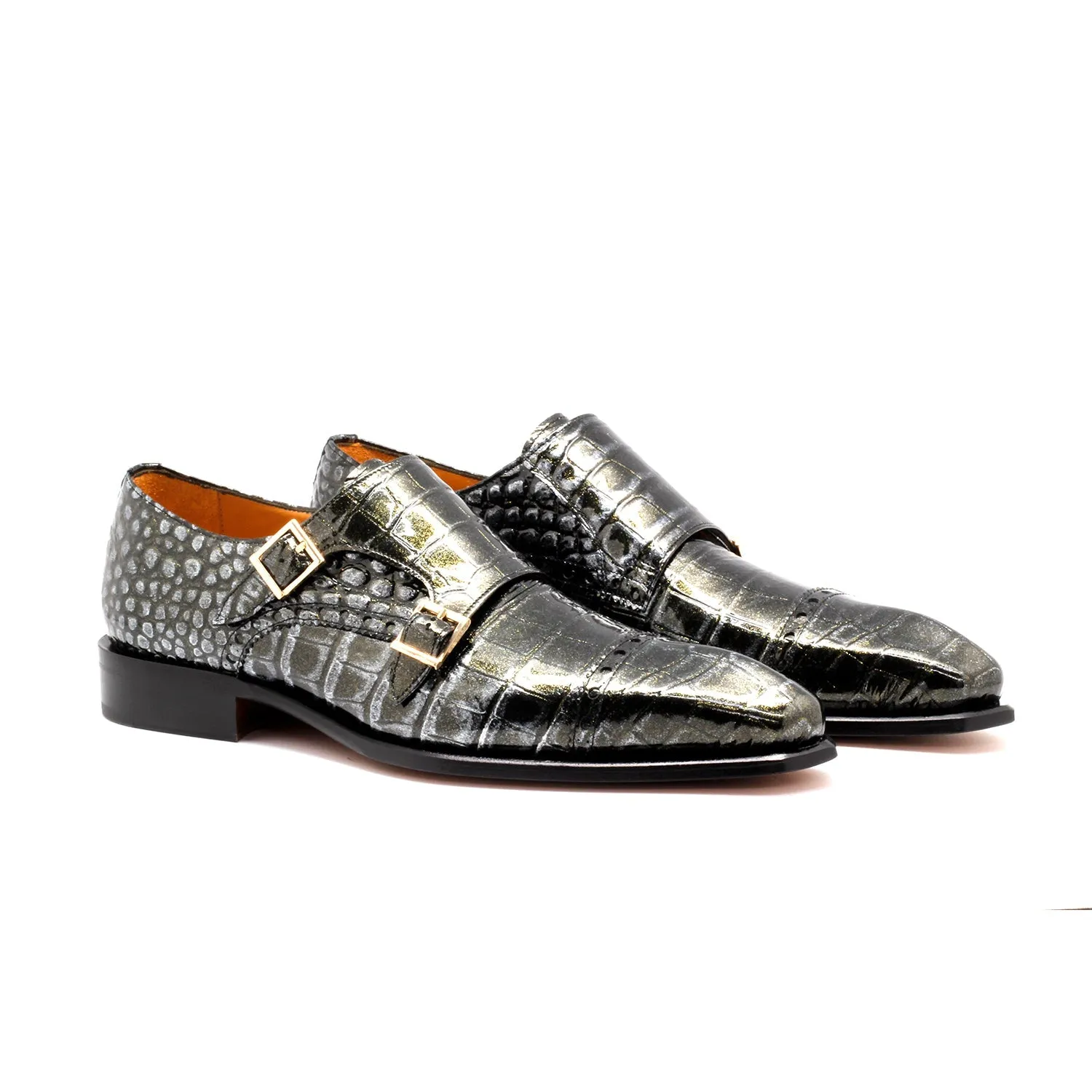 Mister Salo Men's Shoes Patent Leather Double Monk-Straps Loafers (MIS1162)