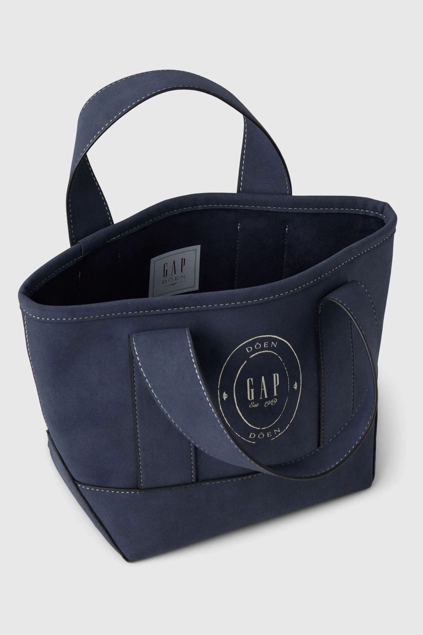 Navy Blue DÔEN Vegan Suede Logo Tote Bag