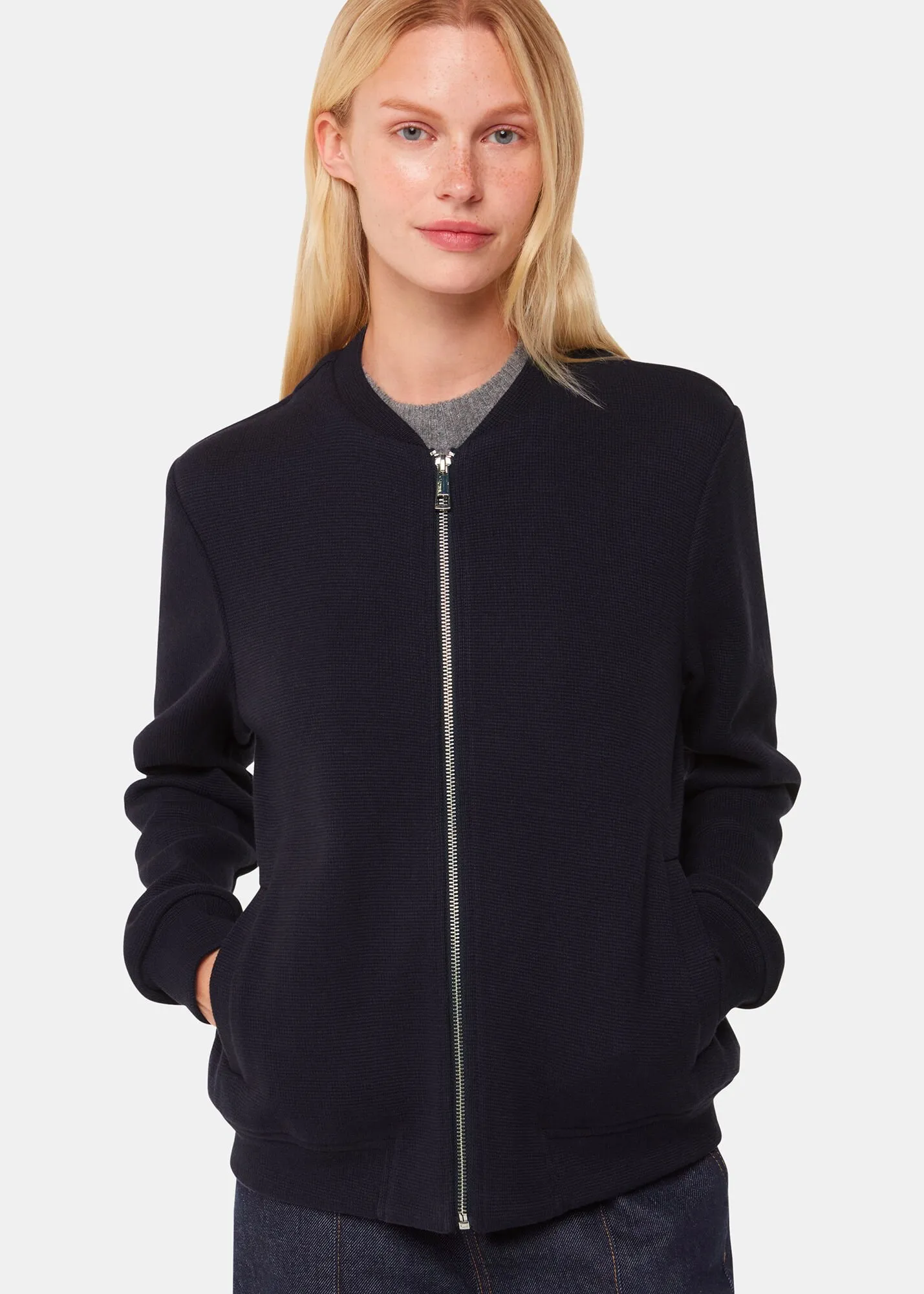 Navy Jersey Bomber Jacket