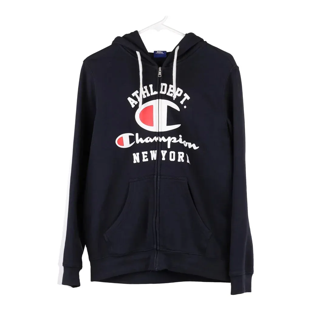 New York Champion Spellout Hoodie - Small Navy Cotton