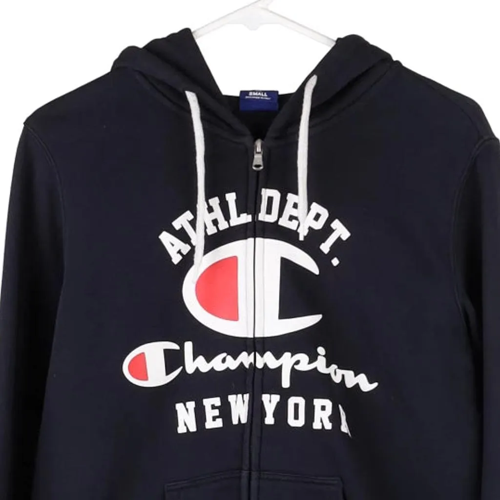 New York Champion Spellout Hoodie - Small Navy Cotton